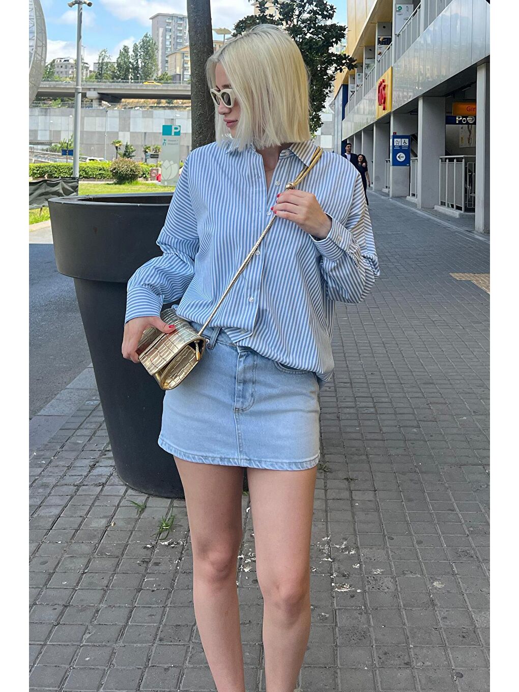 Mavi Çizgili Over Fit Gömlek Mg1525-2