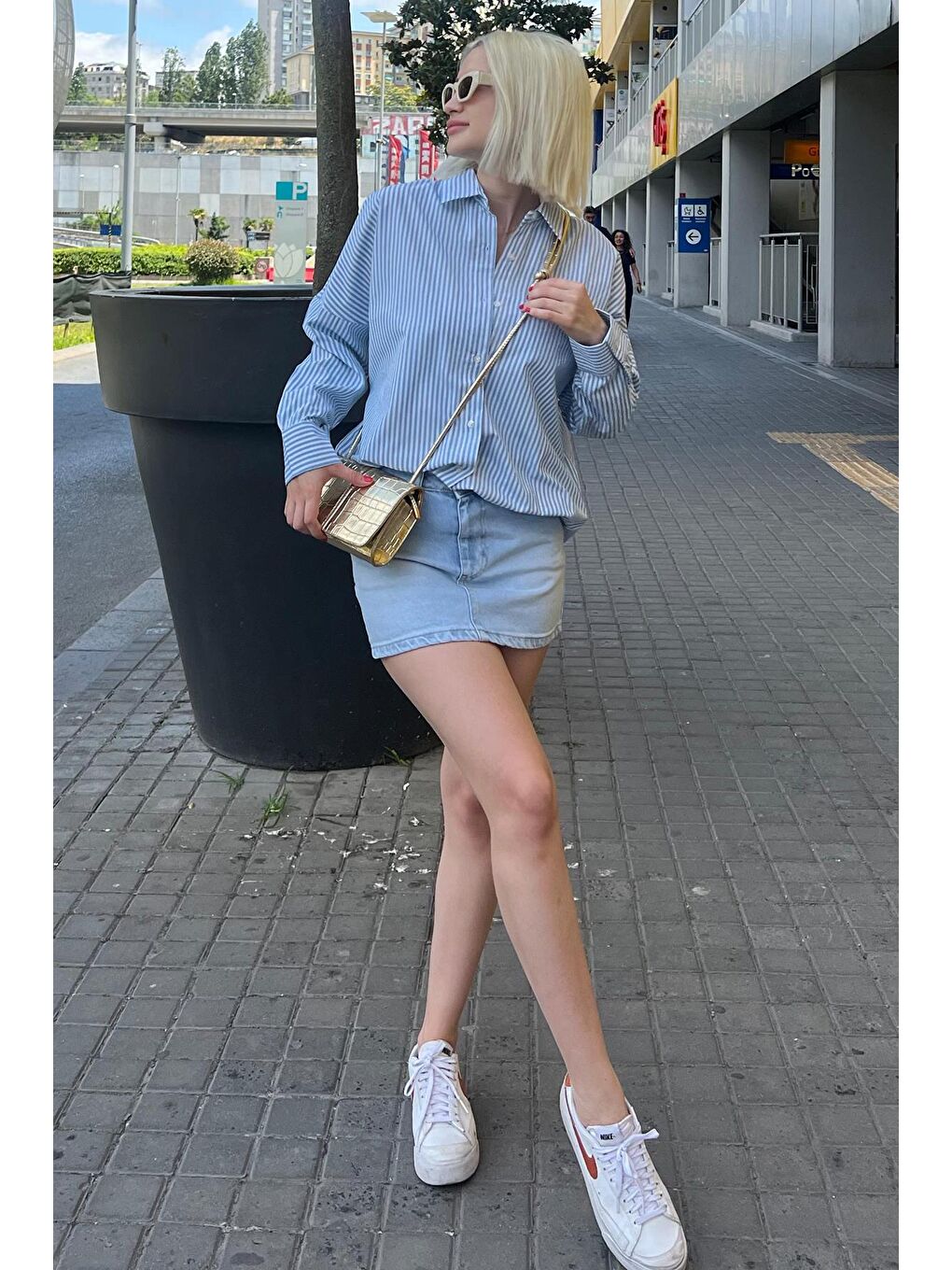 Mavi Çizgili Over Fit Gömlek Mg1525-4