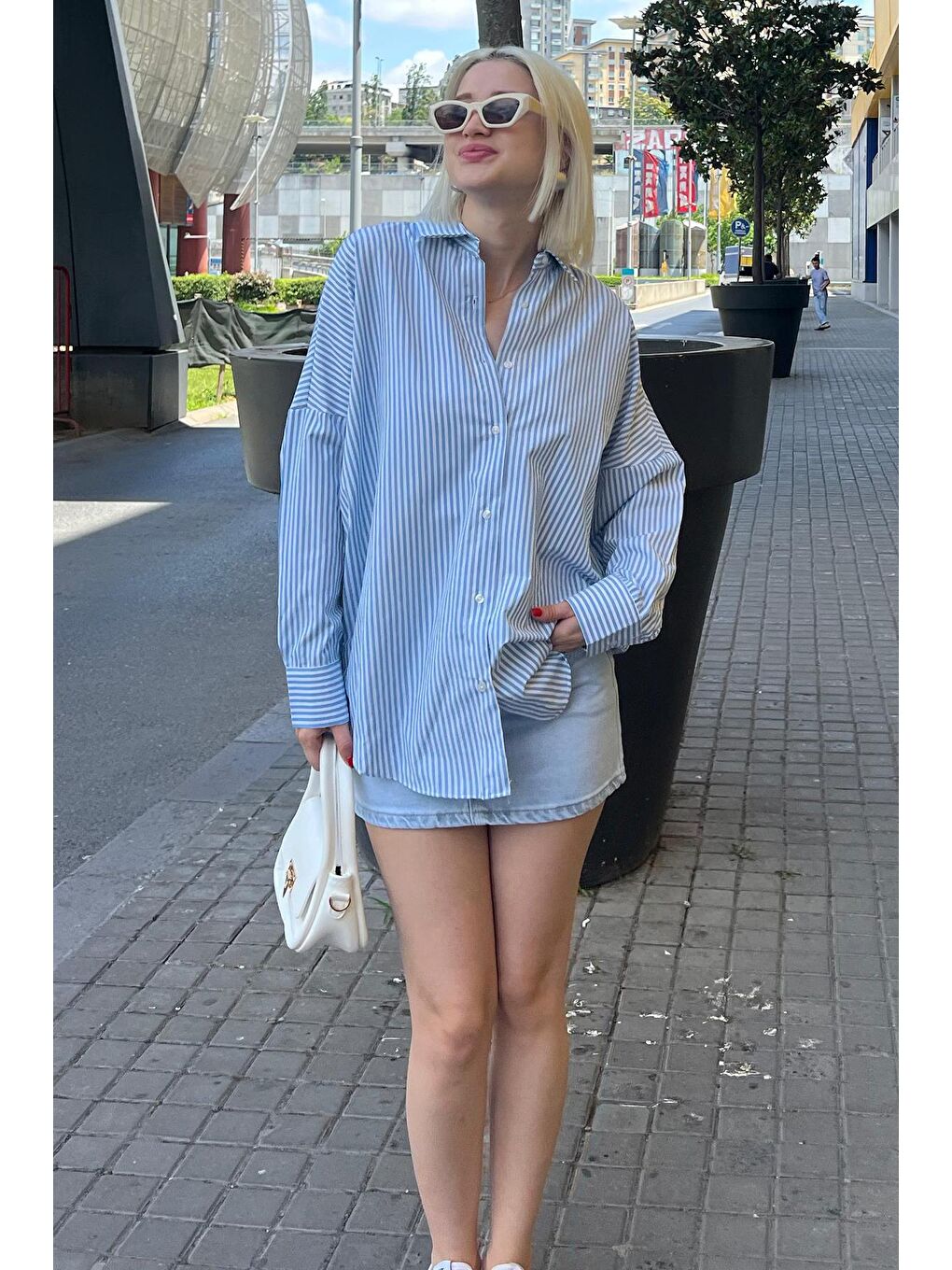 Mavi Çizgili Over Fit Gömlek Mg1525-6