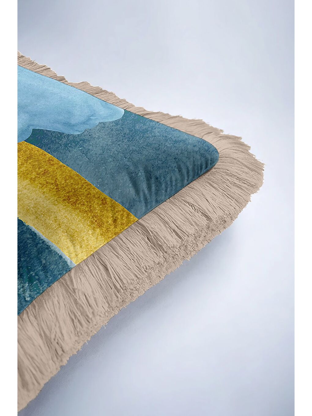 Karışık Lüks Soyut Sanat Saçaklı Yastık Kılıfı - Modern Akua Altın Renkli Püsküllü Kırlent Kılıfı-6