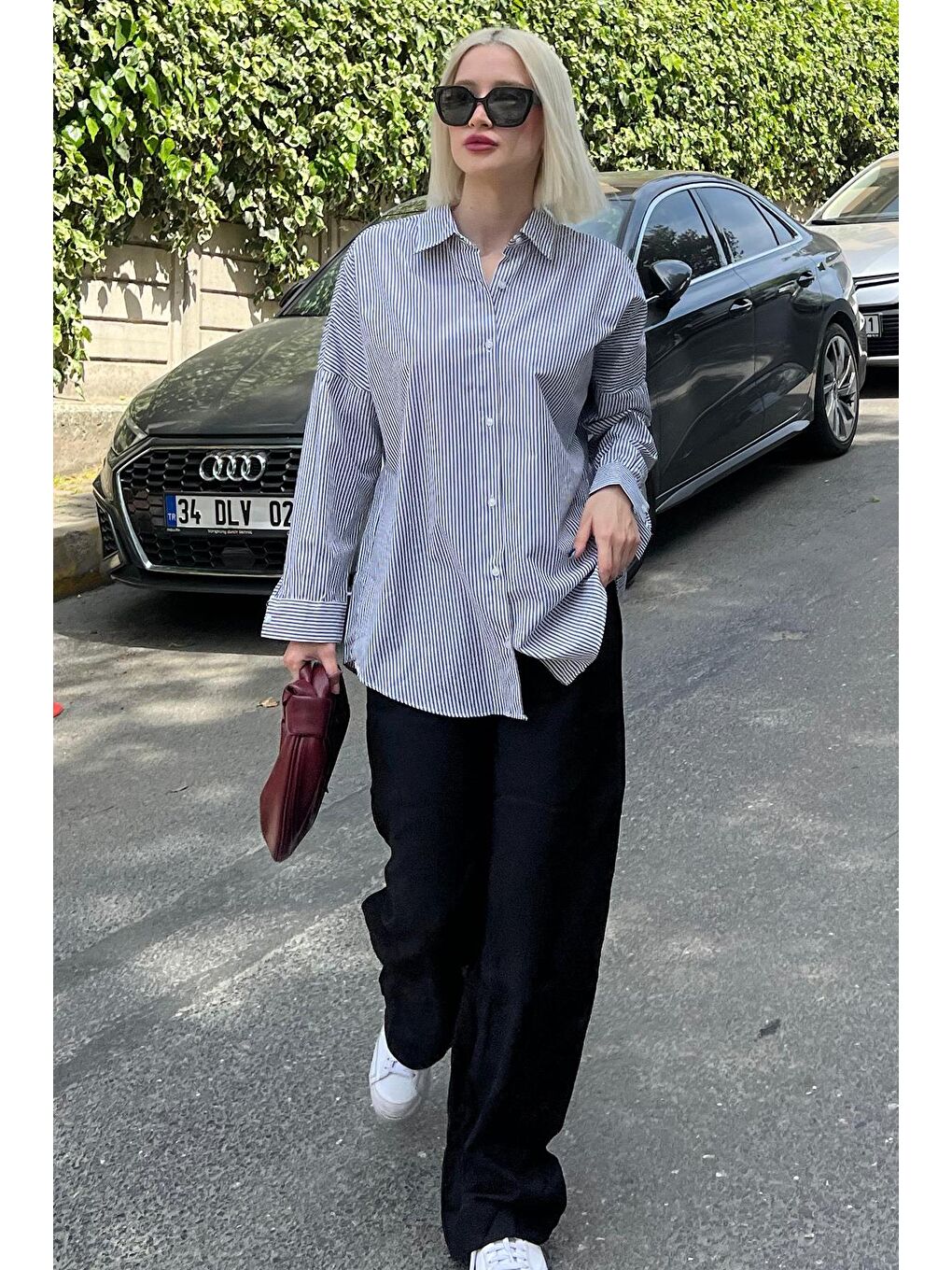 Siyah Çizgili Over Fit Gömlek Mg1525-5