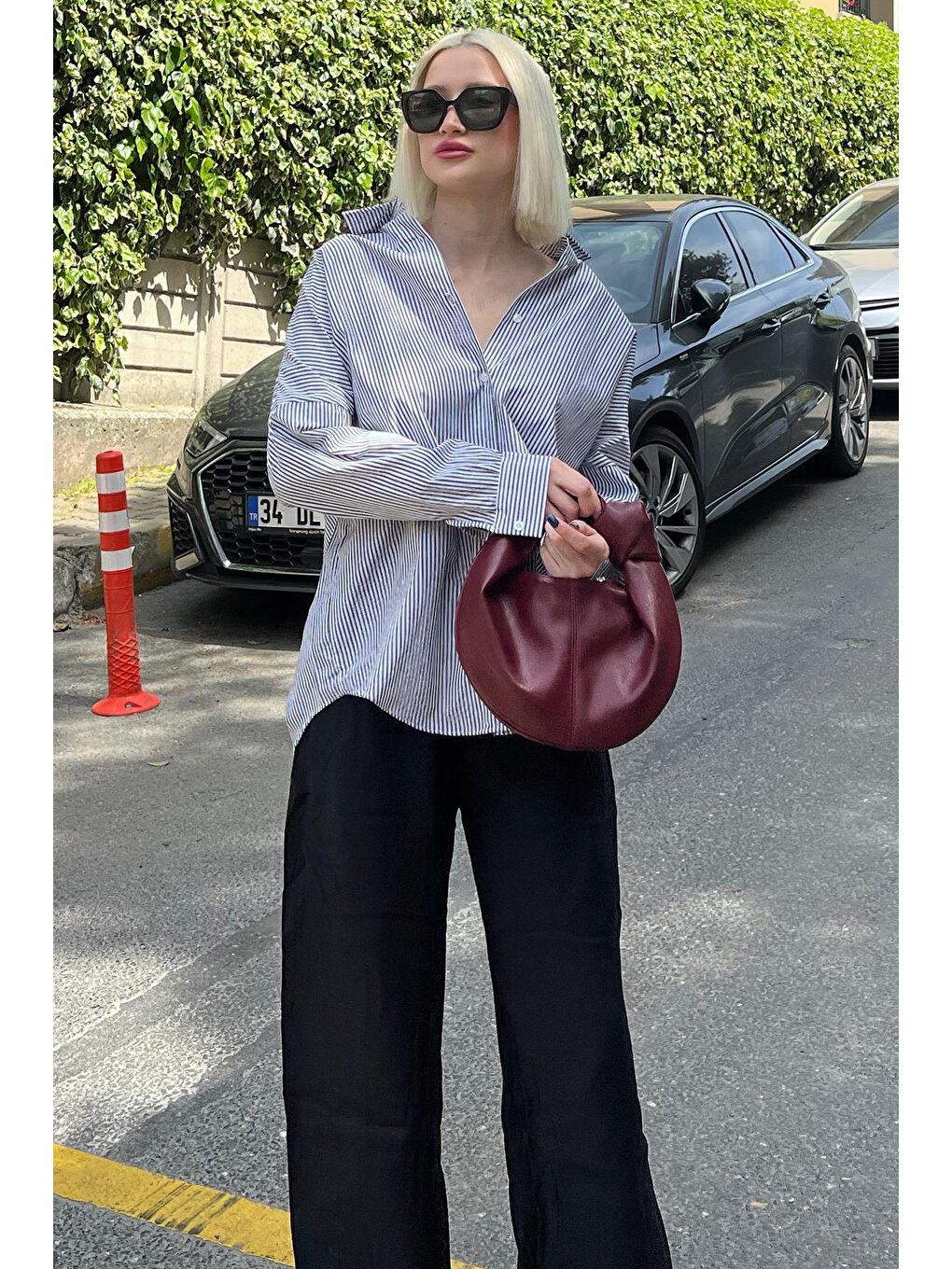 Siyah Çizgili Over Fit Gömlek Mg1525-6