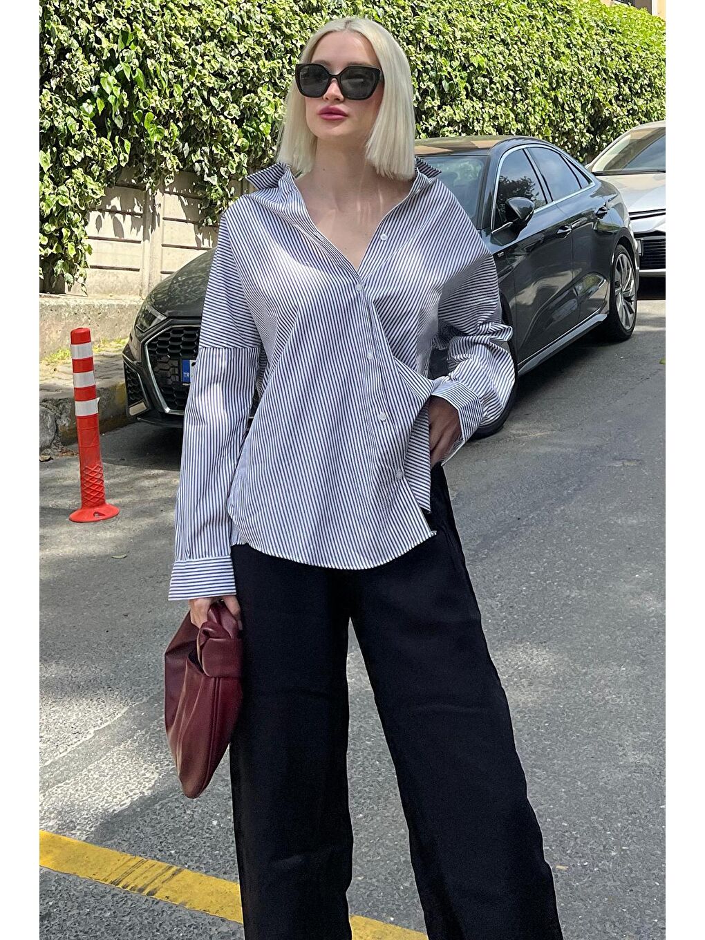 Siyah Çizgili Over Fit Gömlek Mg1525-7