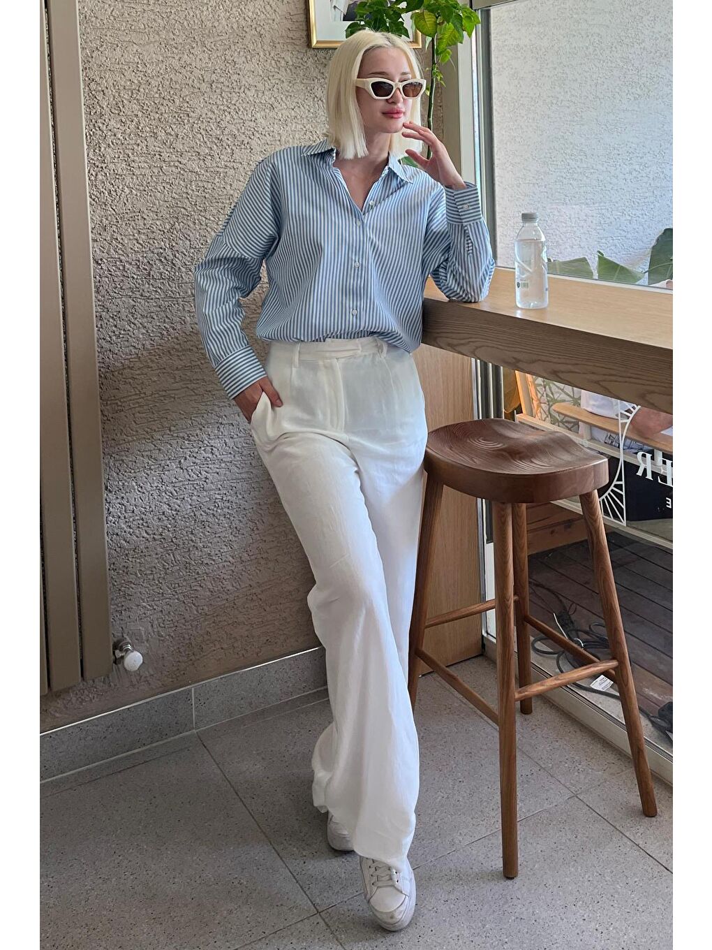 Turkuaz Çizgili Over Fit Gömlek Mg1525-5