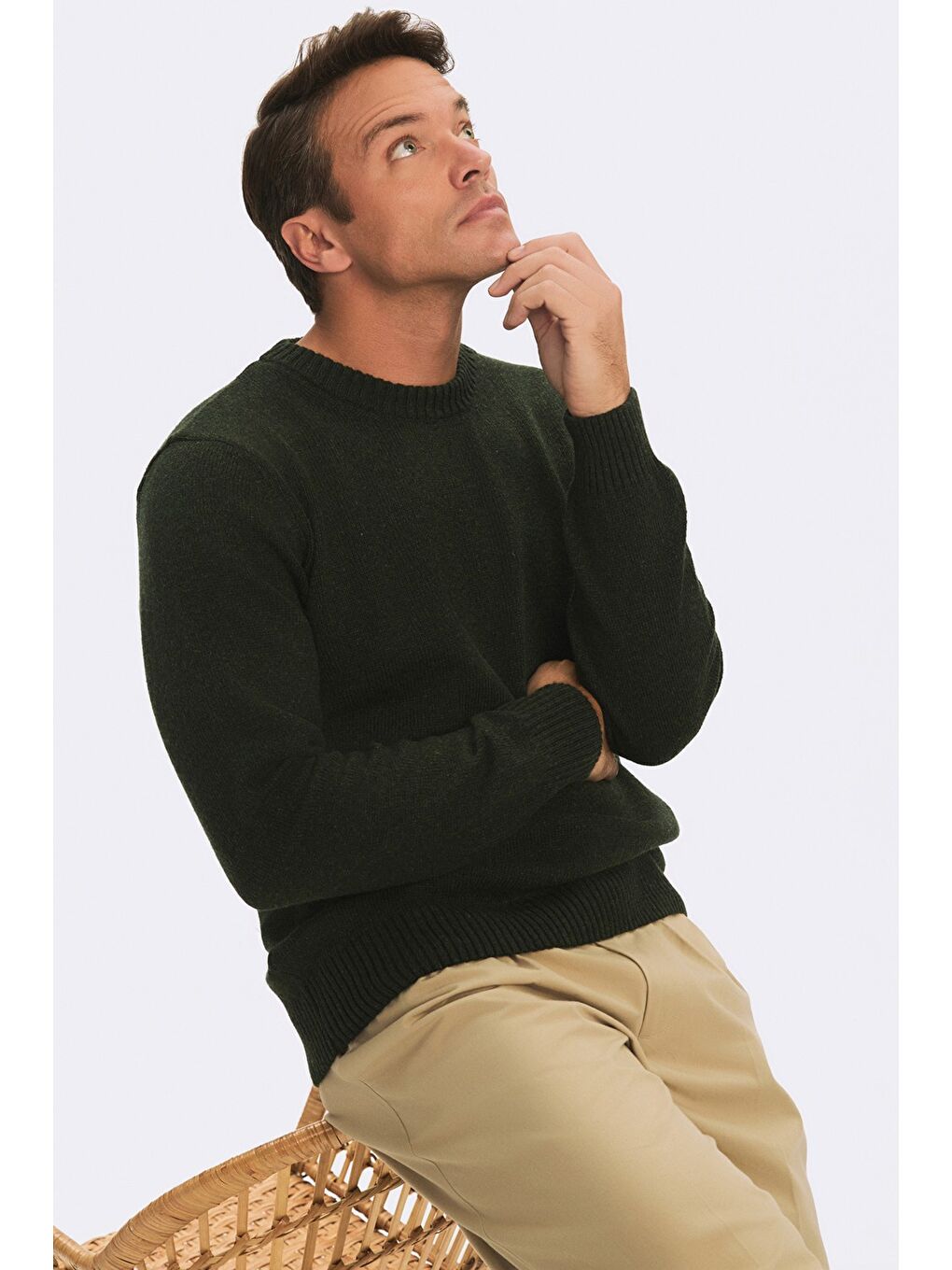 Haki Erkek Regular Fit Bisiklet Yaka Basıc Triko Kazak-2