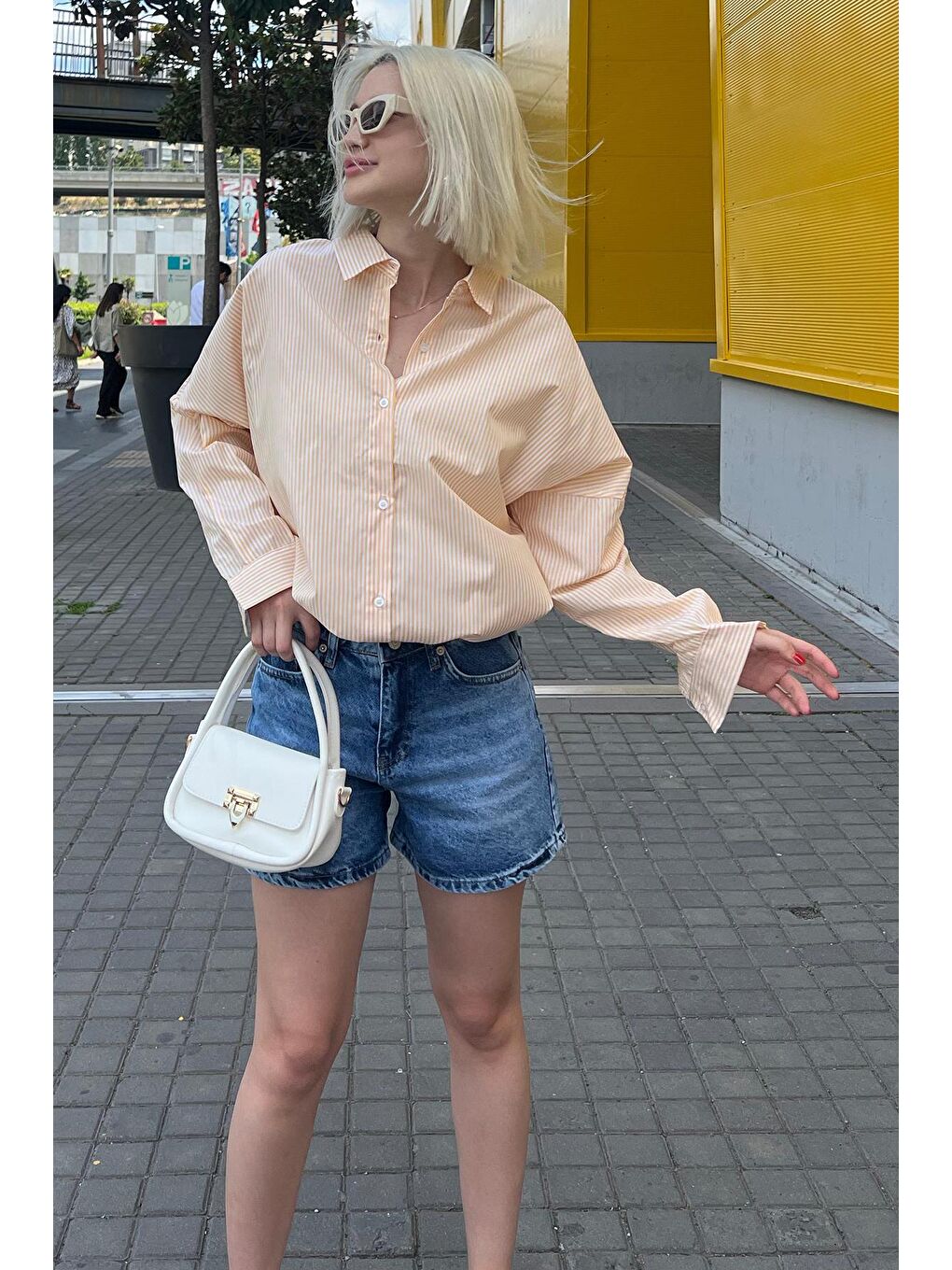 Sarı Çizgili Over Fit Gömlek Mg1525-4