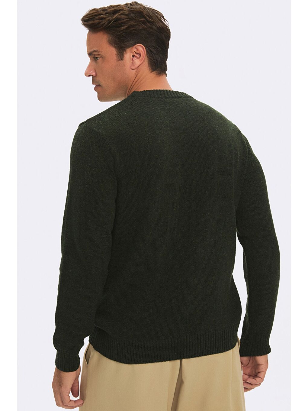 Haki Erkek Regular Fit Bisiklet Yaka Basıc Triko Kazak-4