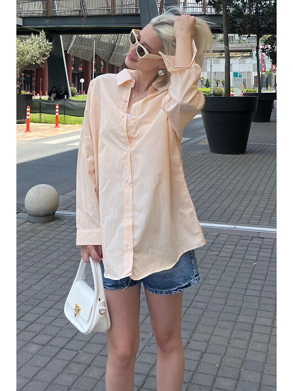 Sarı Çizgili Over Fit Gömlek Mg1525-5