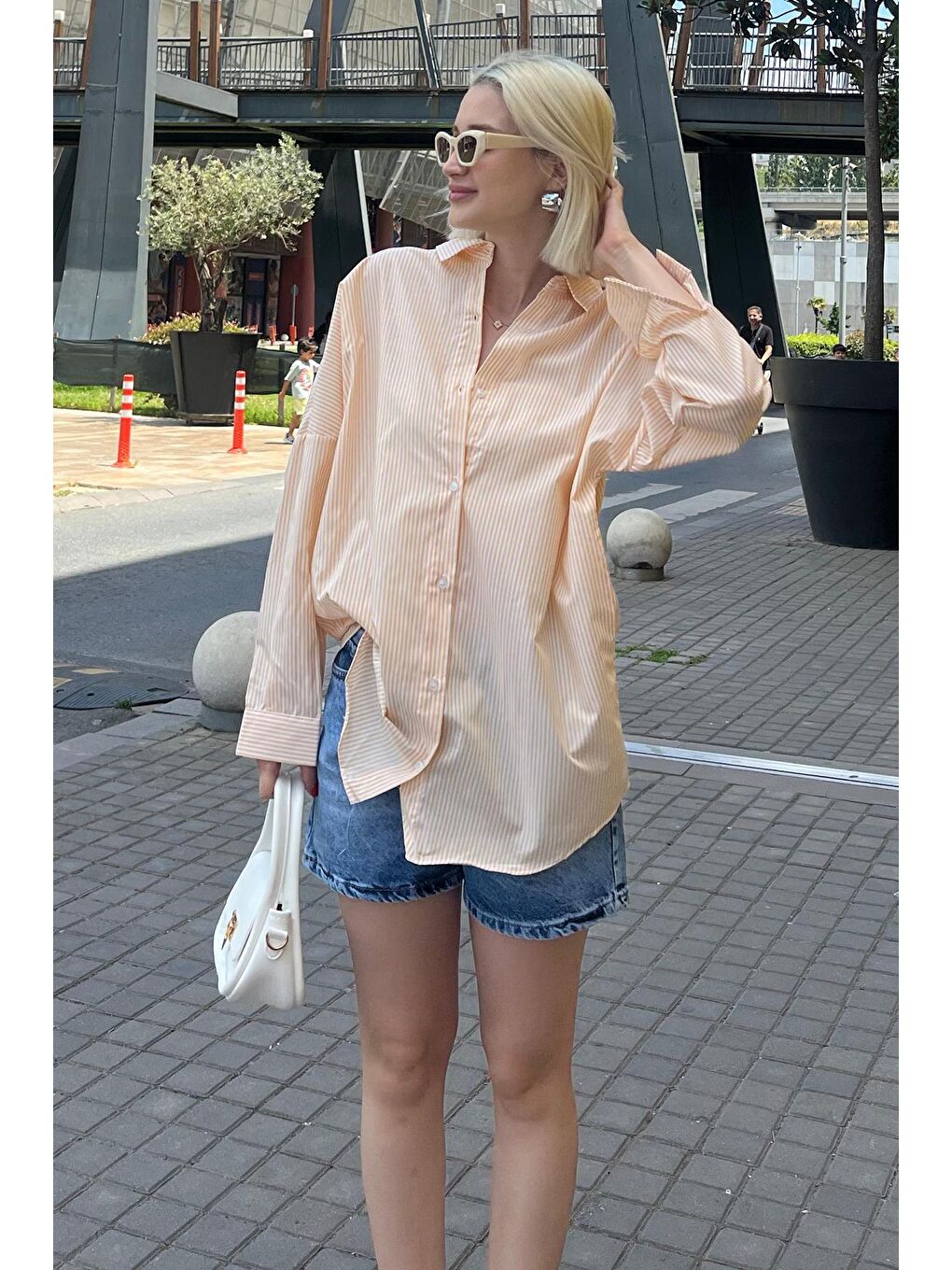 Sarı Çizgili Over Fit Gömlek Mg1525-7