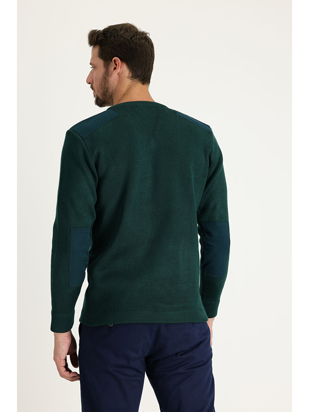 Yeşil V Yaka Super Slim Fit Ekstra Dar Kesim Çelik Örgü Triko Kazak-2