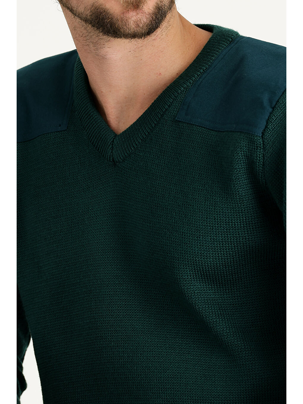 Yeşil V Yaka Super Slim Fit Ekstra Dar Kesim Çelik Örgü Triko Kazak-3