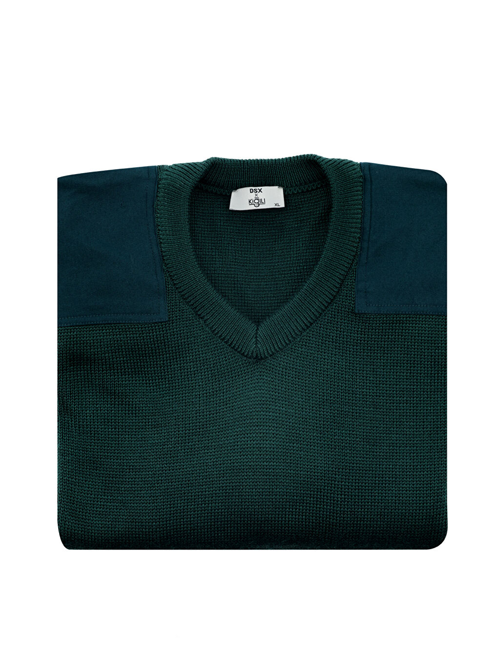 Yeşil V Yaka Super Slim Fit Ekstra Dar Kesim Çelik Örgü Triko Kazak-4