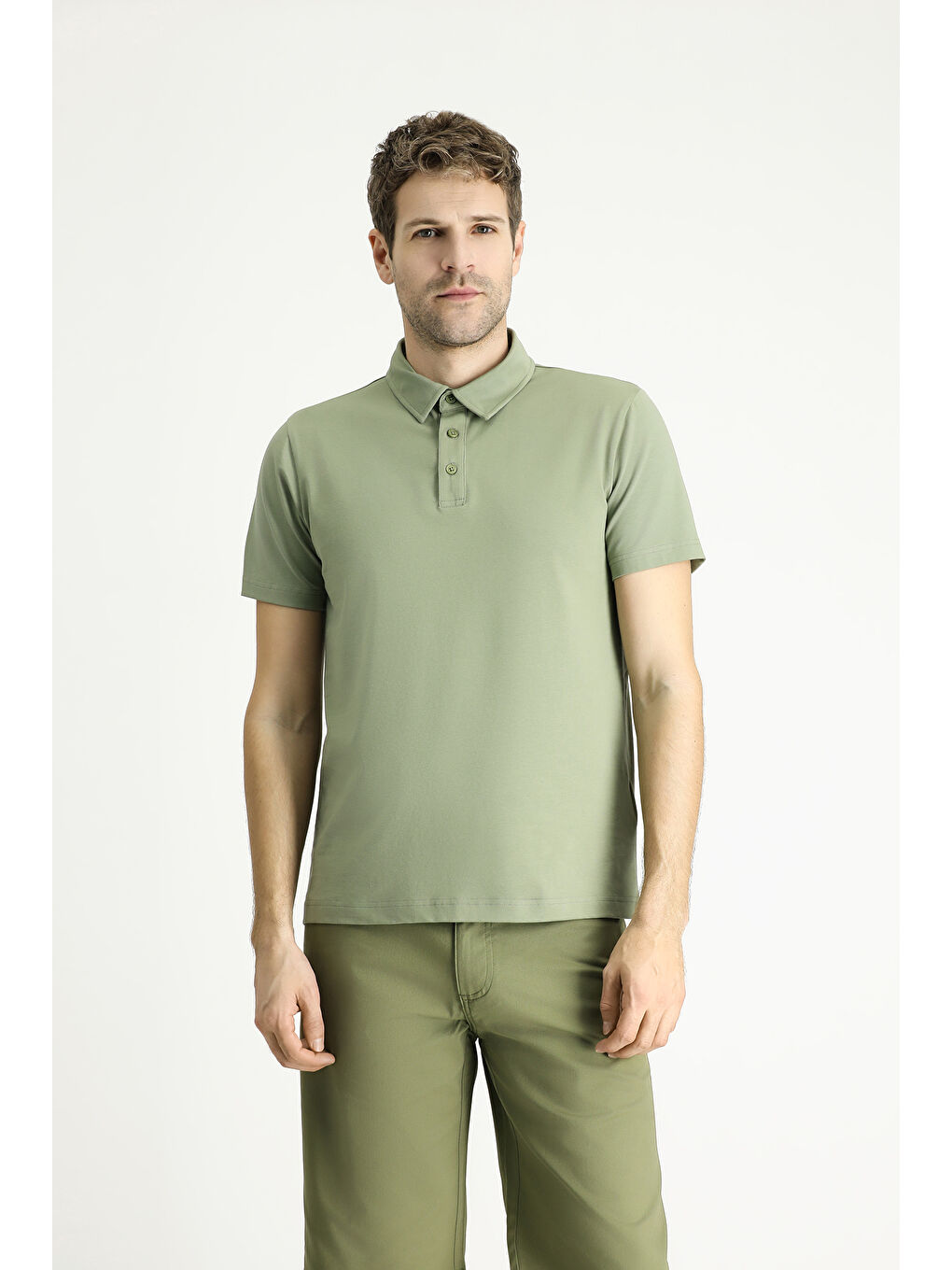 Yeşil slim fit dar kesim pamuklu polo yaka tişört-3