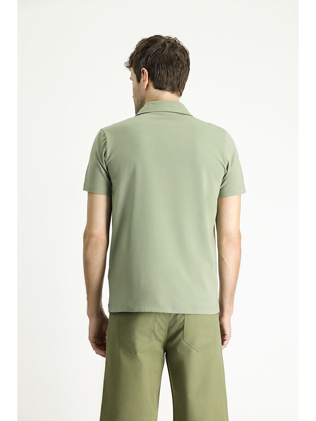 Yeşil slim fit dar kesim pamuklu polo yaka tişört-4