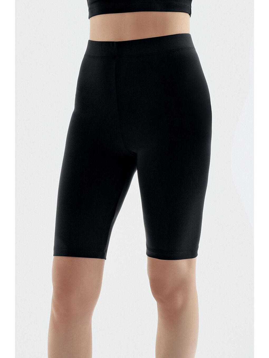 Siyah Diz Üstü Biker Esnek Yüksek Bel Tayt T11-1