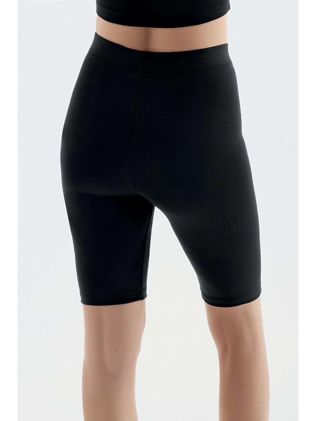 Siyah Diz Üstü Biker Esnek Yüksek Bel Tayt T11-2