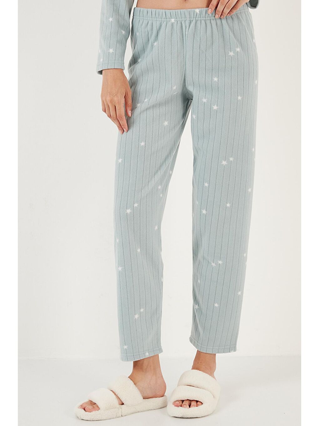 Yeşil Regular Fit Gömlek Yaka Önden Düğmeli Polar Pijama Takımı 6571009-3