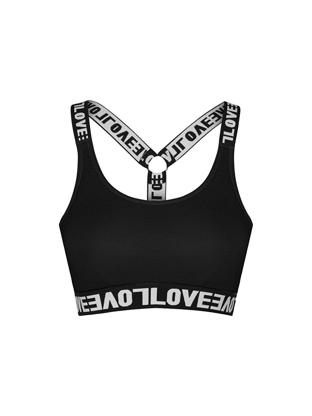 Siyah Pamuklu Halkalı Çapraz LOVE Askılı Çıkarılabilir Kaplı Kadın Büstiyer