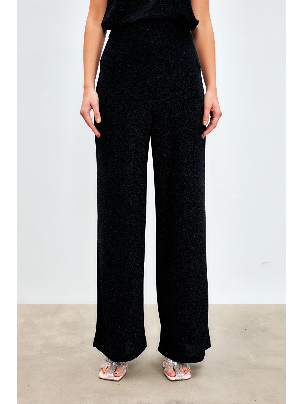 Simli Bol Paça Pantolon - Siyah-3