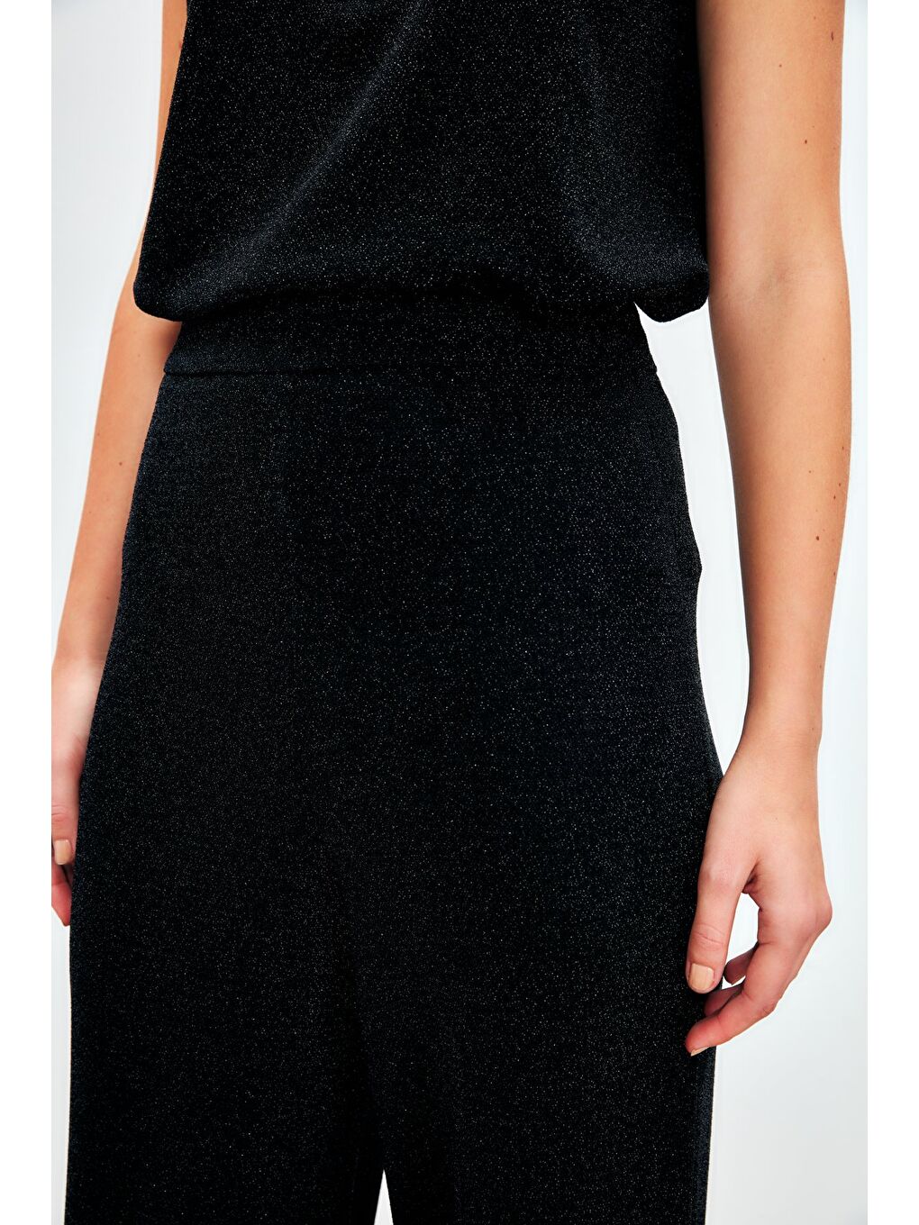 Simli Bol Paça Pantolon - Siyah-4