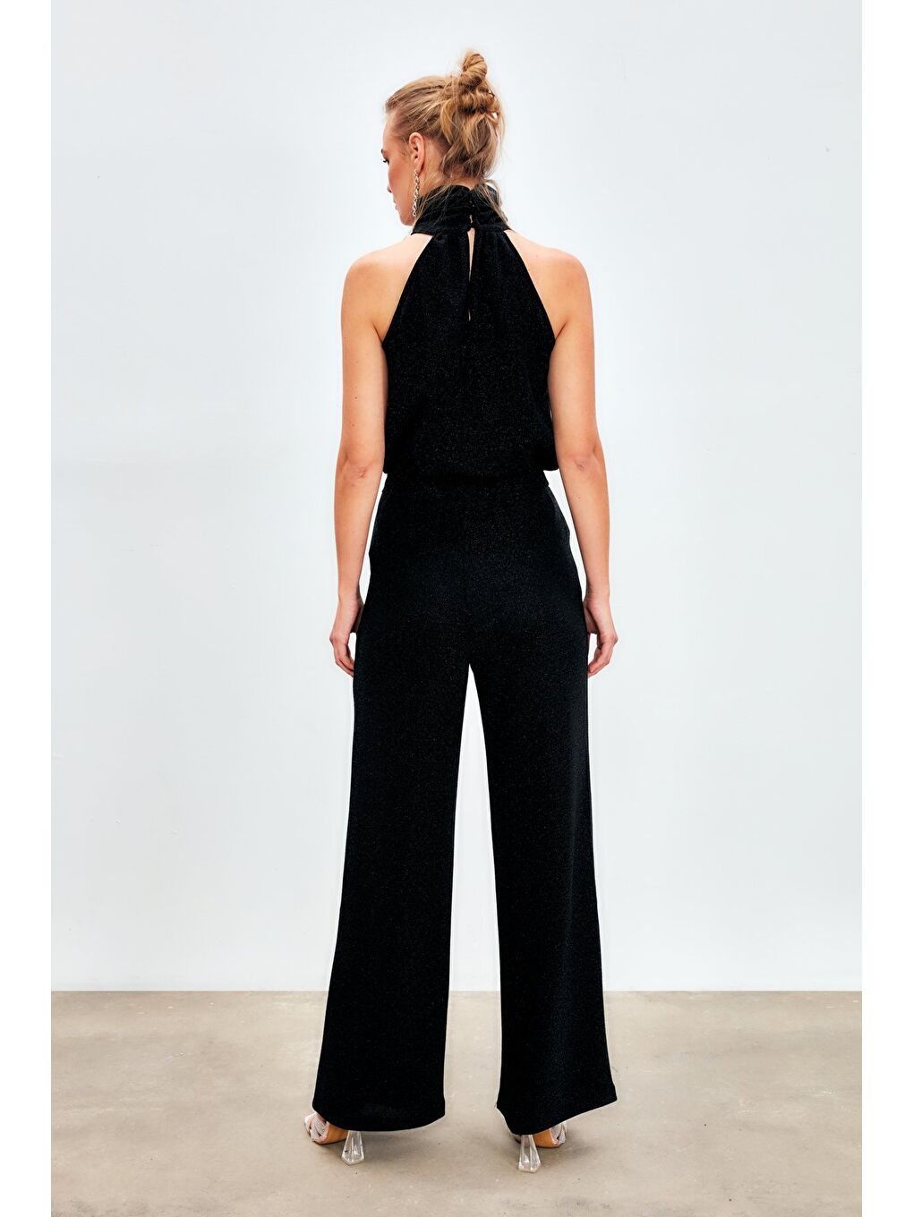 Simli Bol Paça Pantolon - Siyah-5