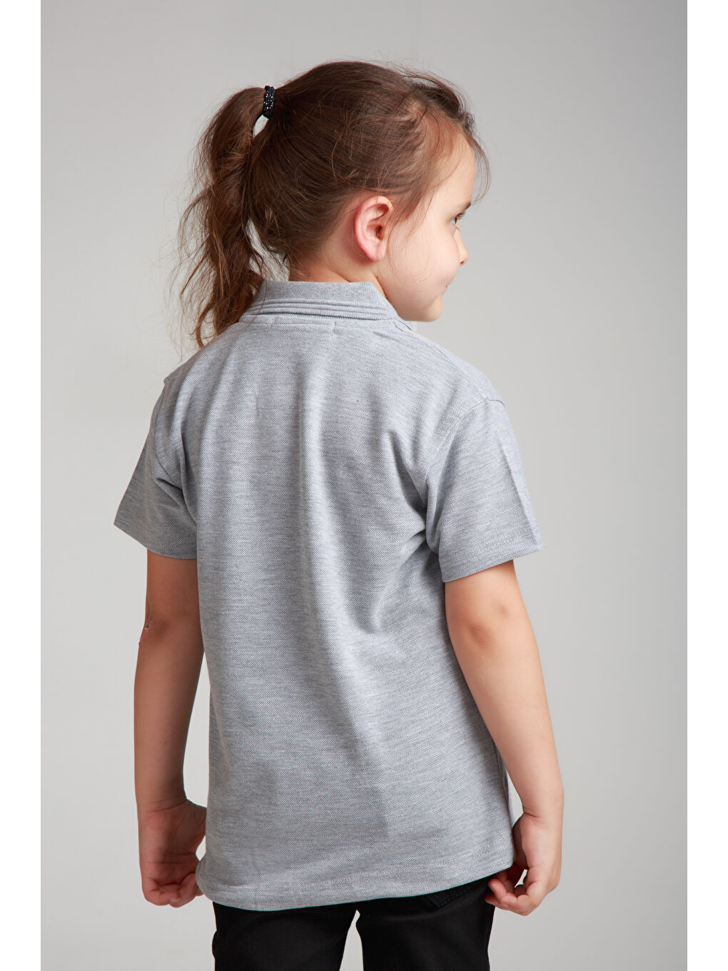 ajn Açık Gri Kids Polo Yaka Basic Kısa Kollu Kız Çocuk Tişört - 3