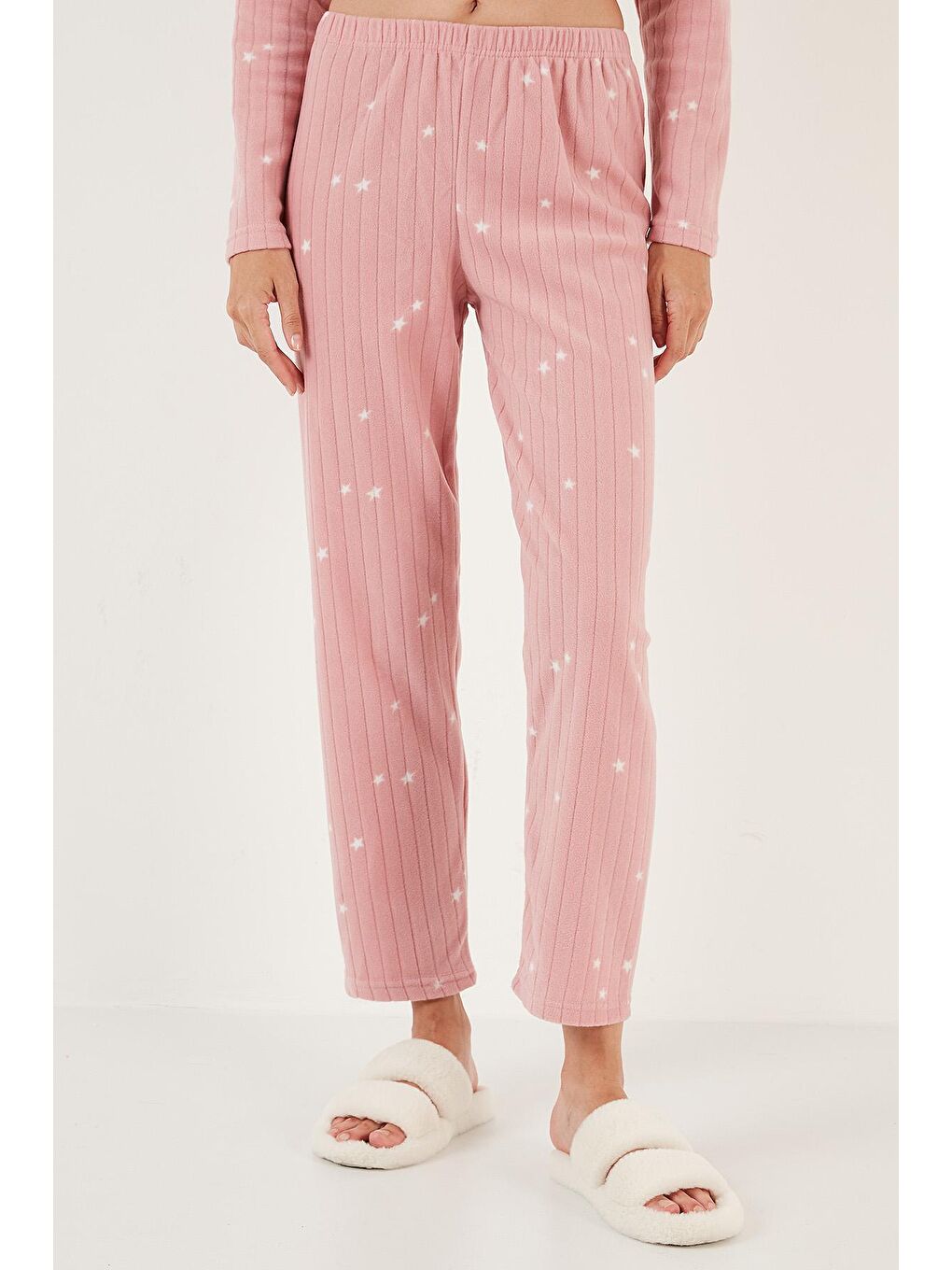 Pembe Regular Fit Gömlek Yaka Önden Düğmeli Polar Pijama Takımı 6571009-3