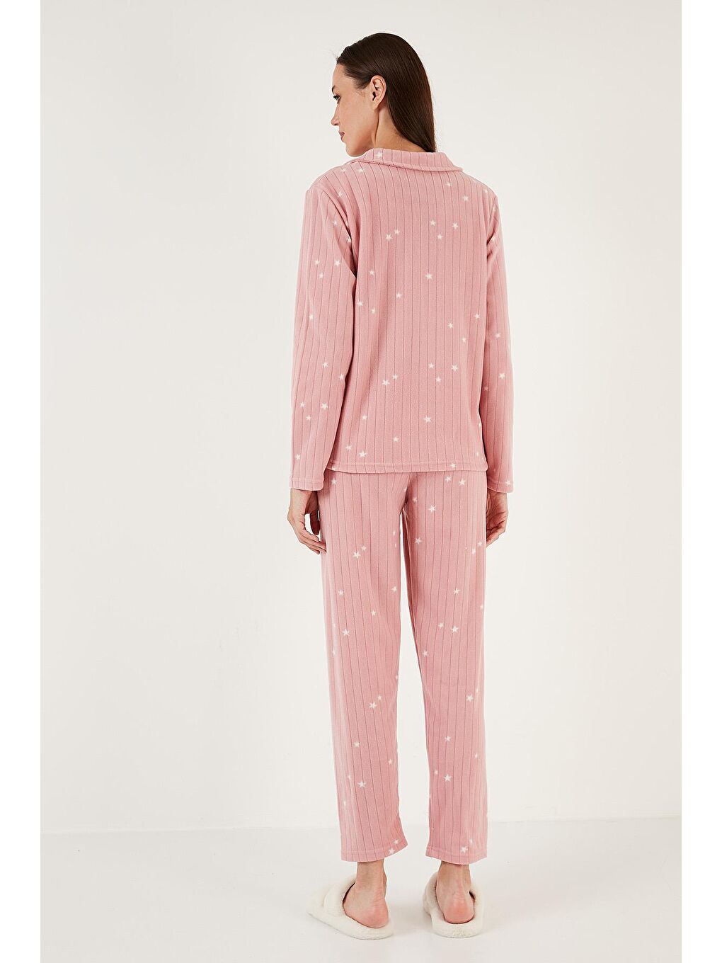 Pembe Regular Fit Gömlek Yaka Önden Düğmeli Polar Pijama Takımı 6571009-4