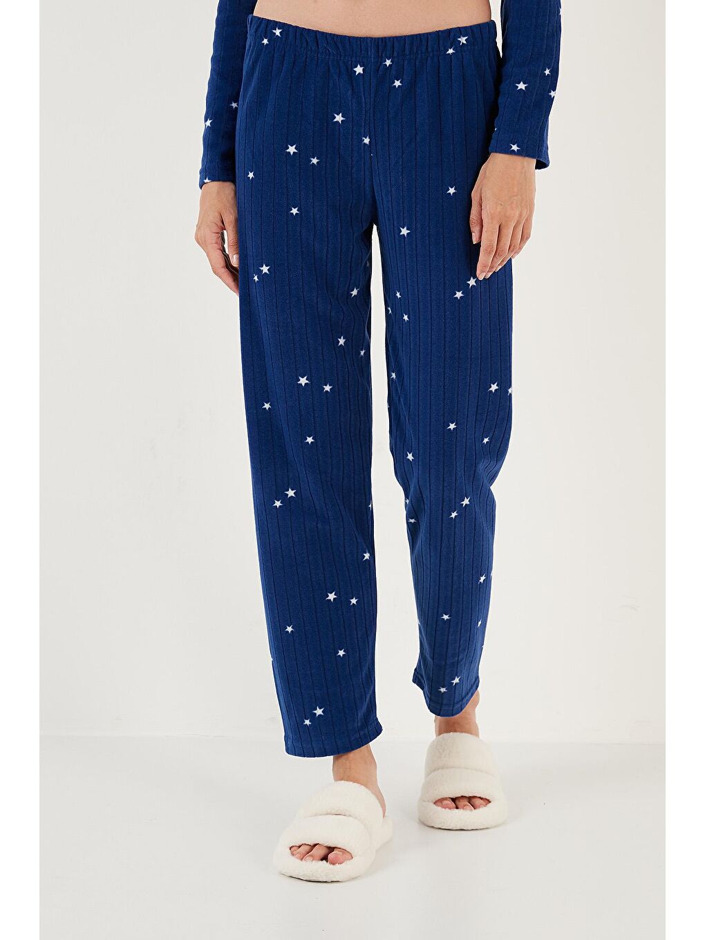 Lacivert Regular Fit Gömlek Yaka Önden Düğmeli Polar Pijama Takımı 6571009-3