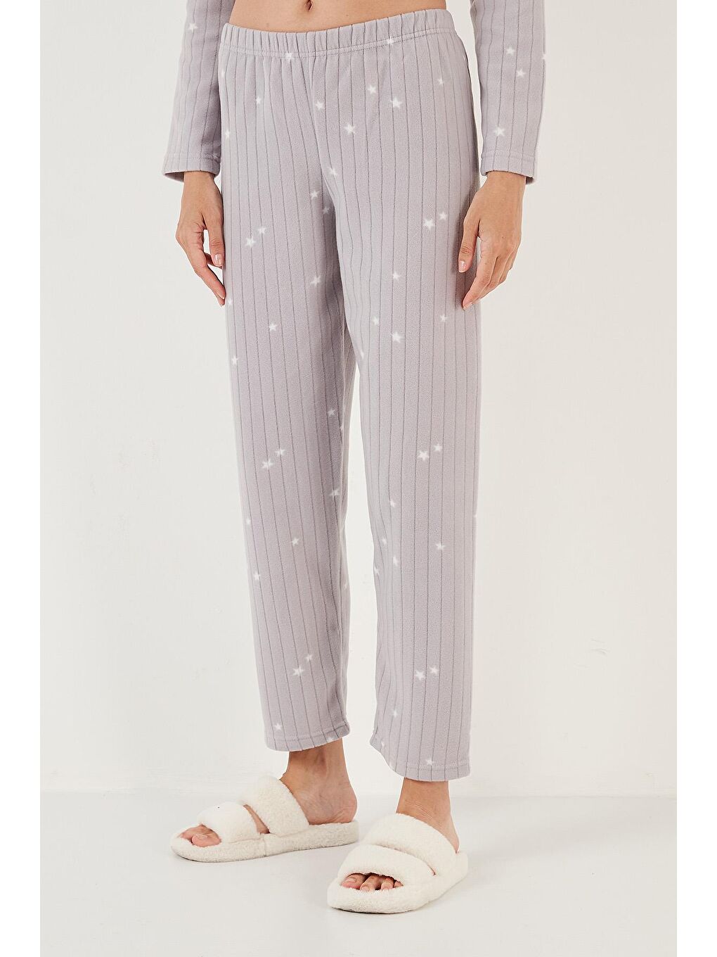 Gri Regular Fit Gömlek Yaka Önden Düğmeli Polar Pijama Takımı 6571009-3