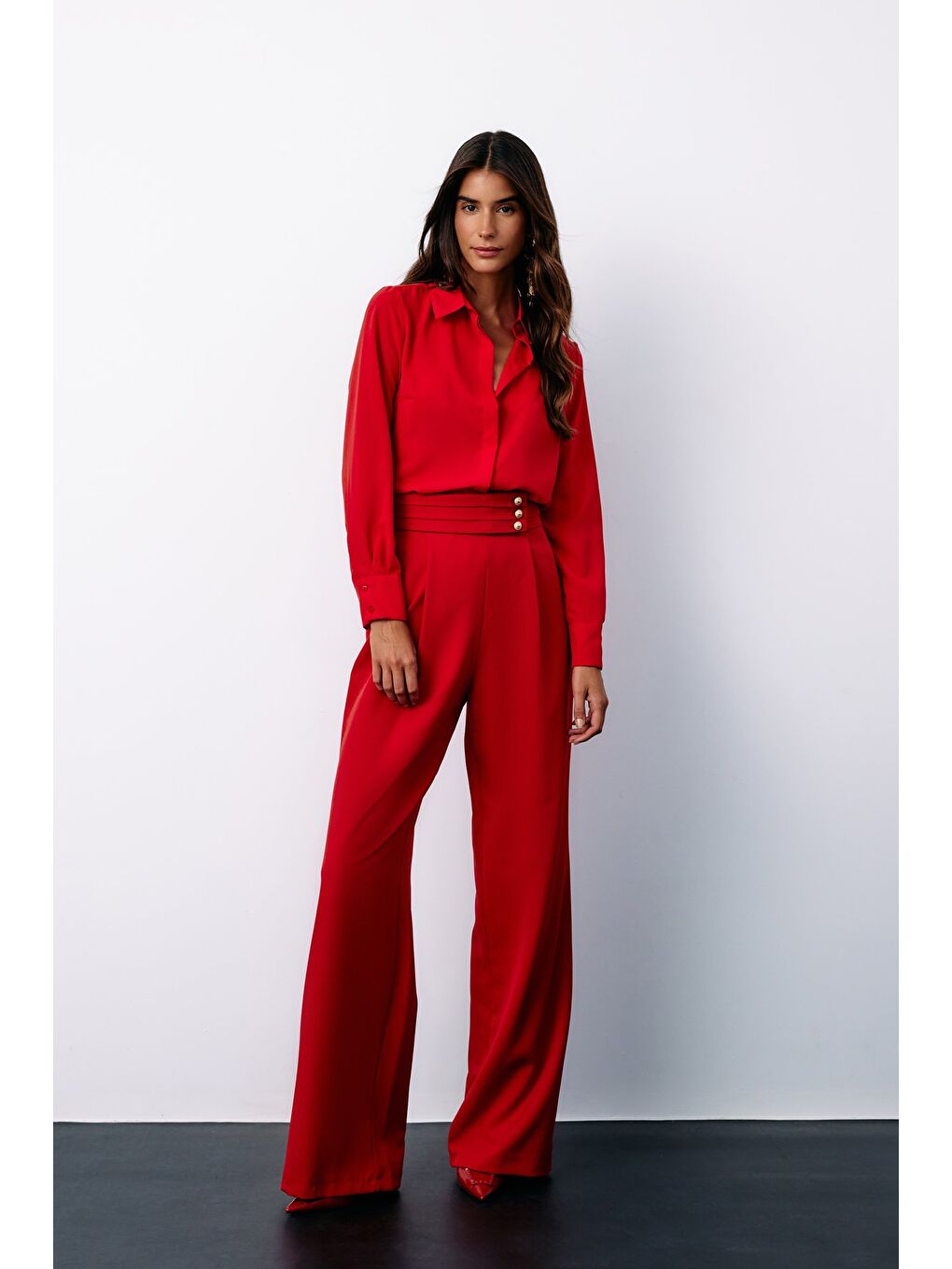Bel Detaylı Pantolon - Kırmızı-3
