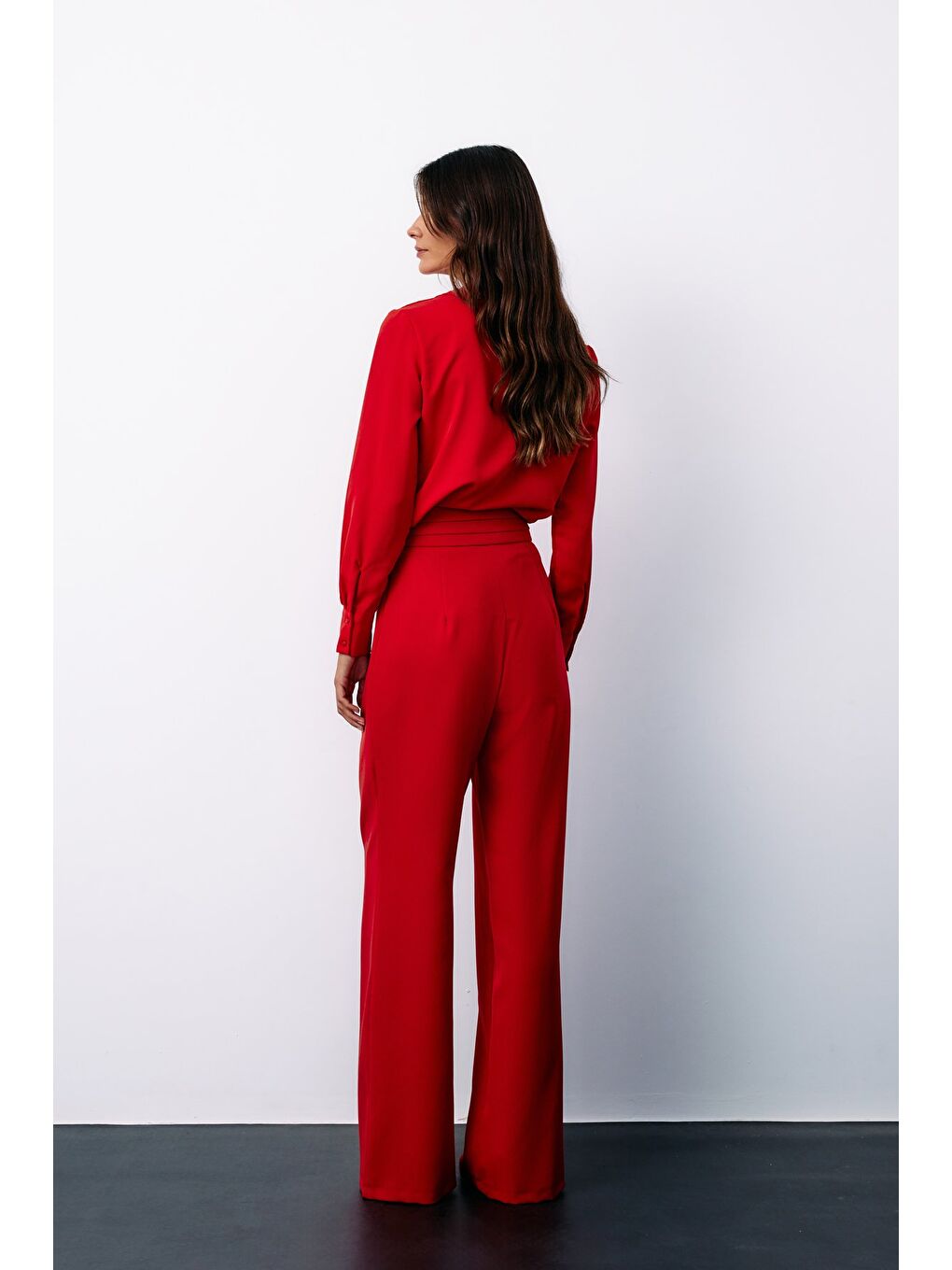 Bel Detaylı Pantolon - Kırmızı-6