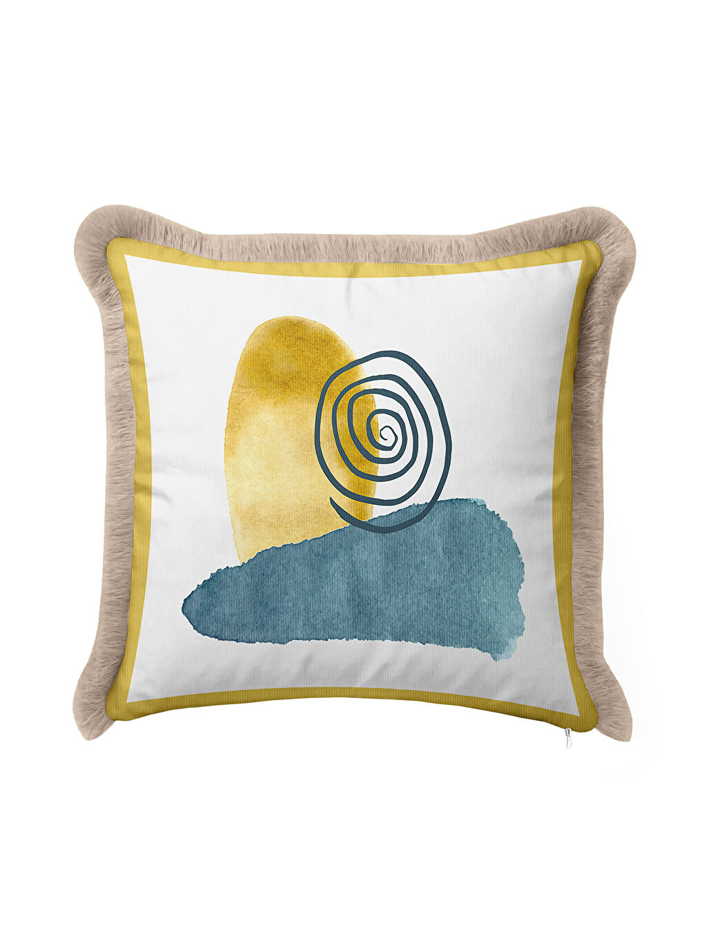 Karışık Modern Sanat Etkili Saçaklı Yastık Kılıfı - Geometrik Bohem Sarı Mavi Bej Püsküllü Kırlent Kılıfı-4
