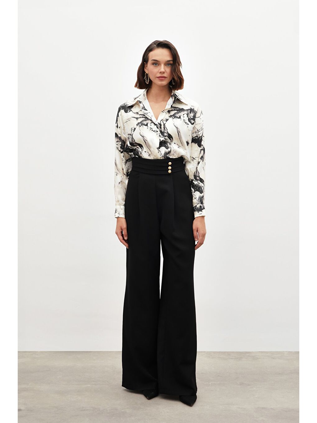 Bel Detaylı Pantolon - Siyah-1