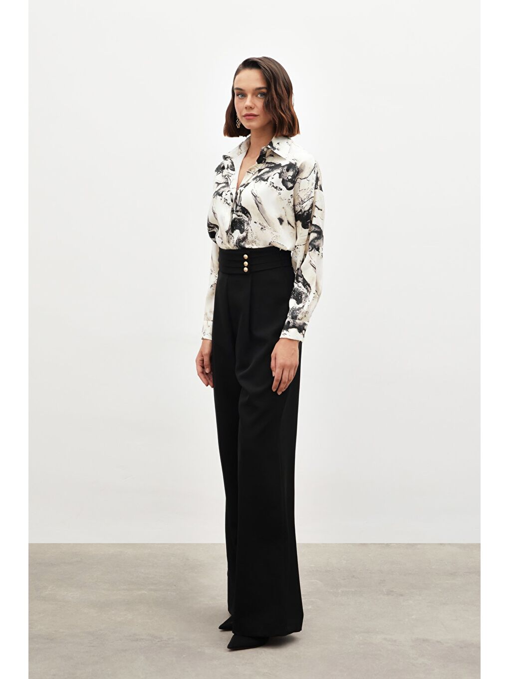 Bel Detaylı Pantolon - Siyah-2