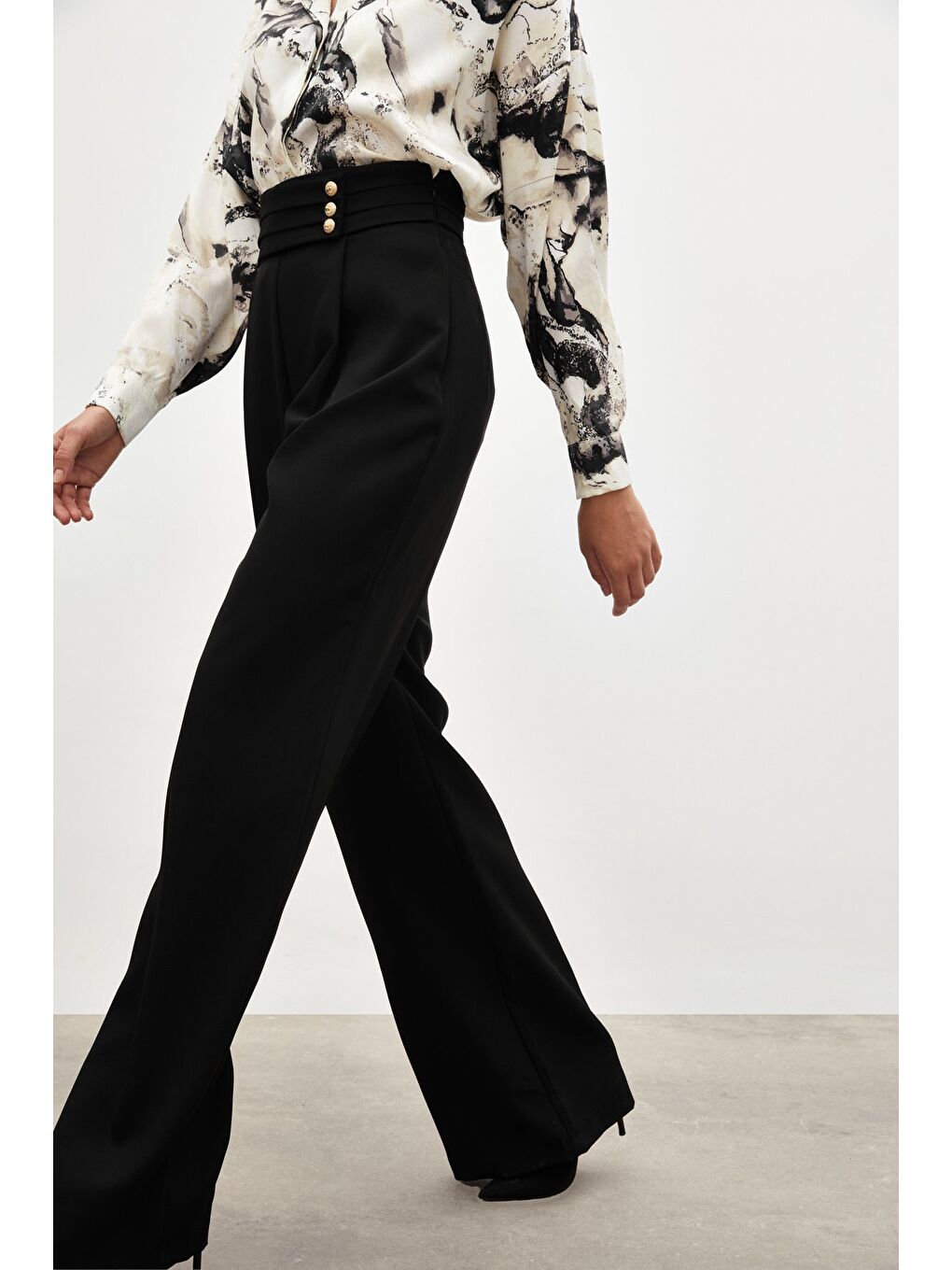 Bel Detaylı Pantolon - Siyah-3