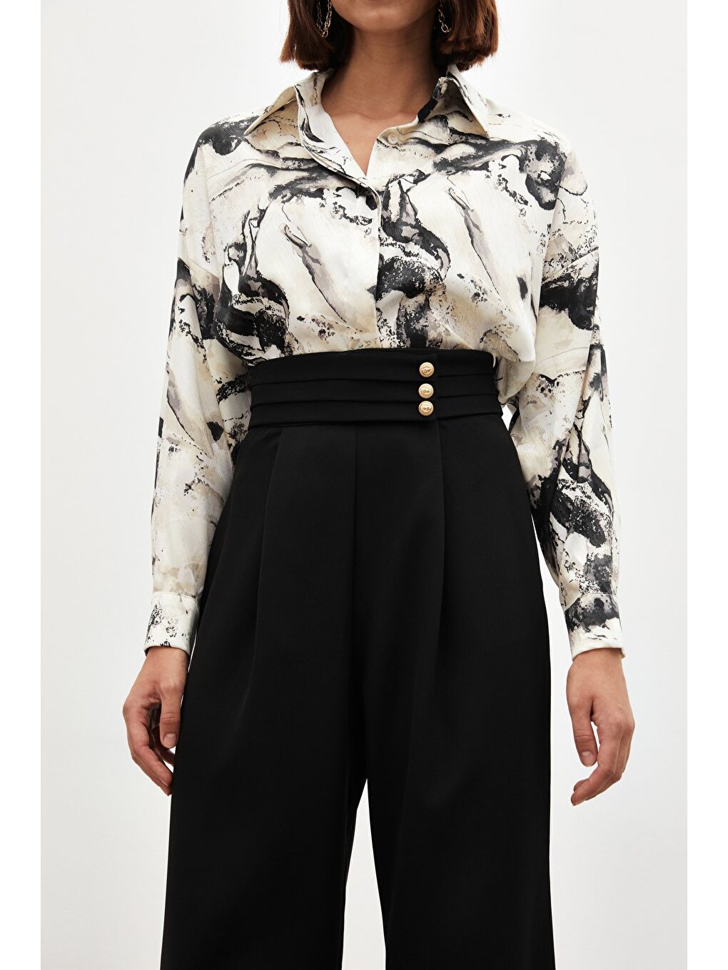 Bel Detaylı Pantolon - Siyah-5