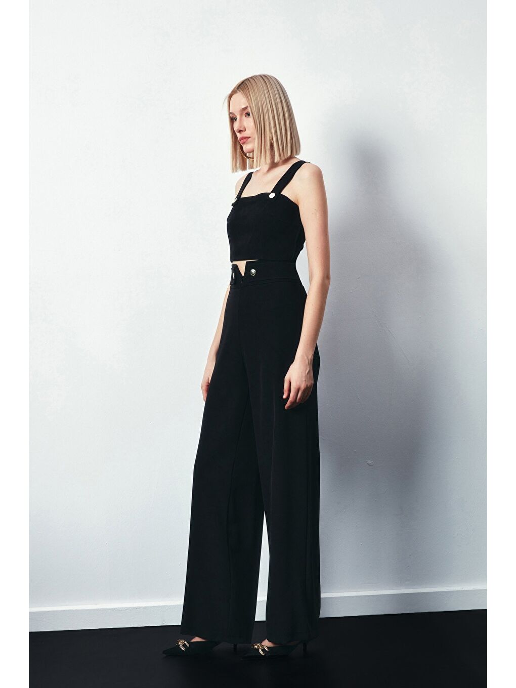 Bel Detaylı Pantolon - Siyah-1