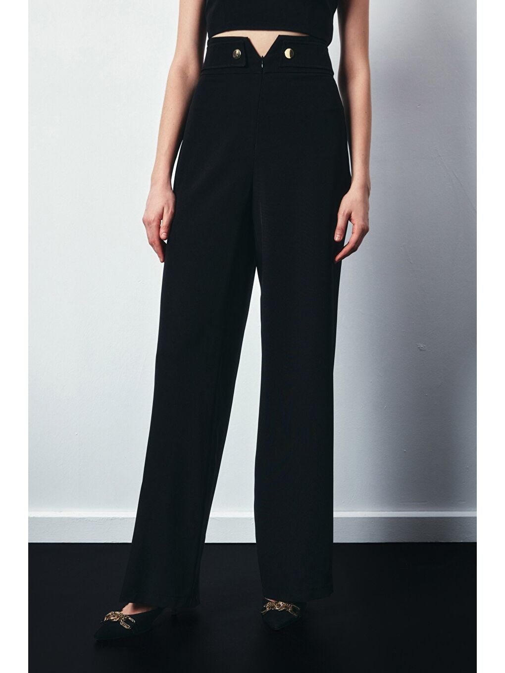 Bel Detaylı Pantolon - Siyah-4