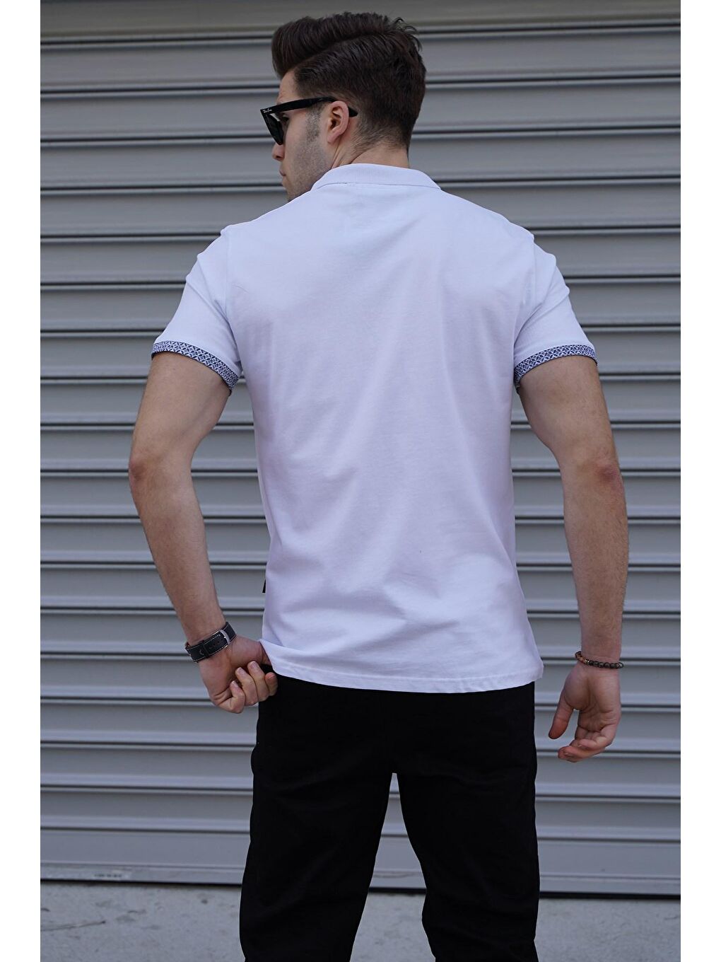 Beyaz Düz Polo Yaka Erkek Tişört-1