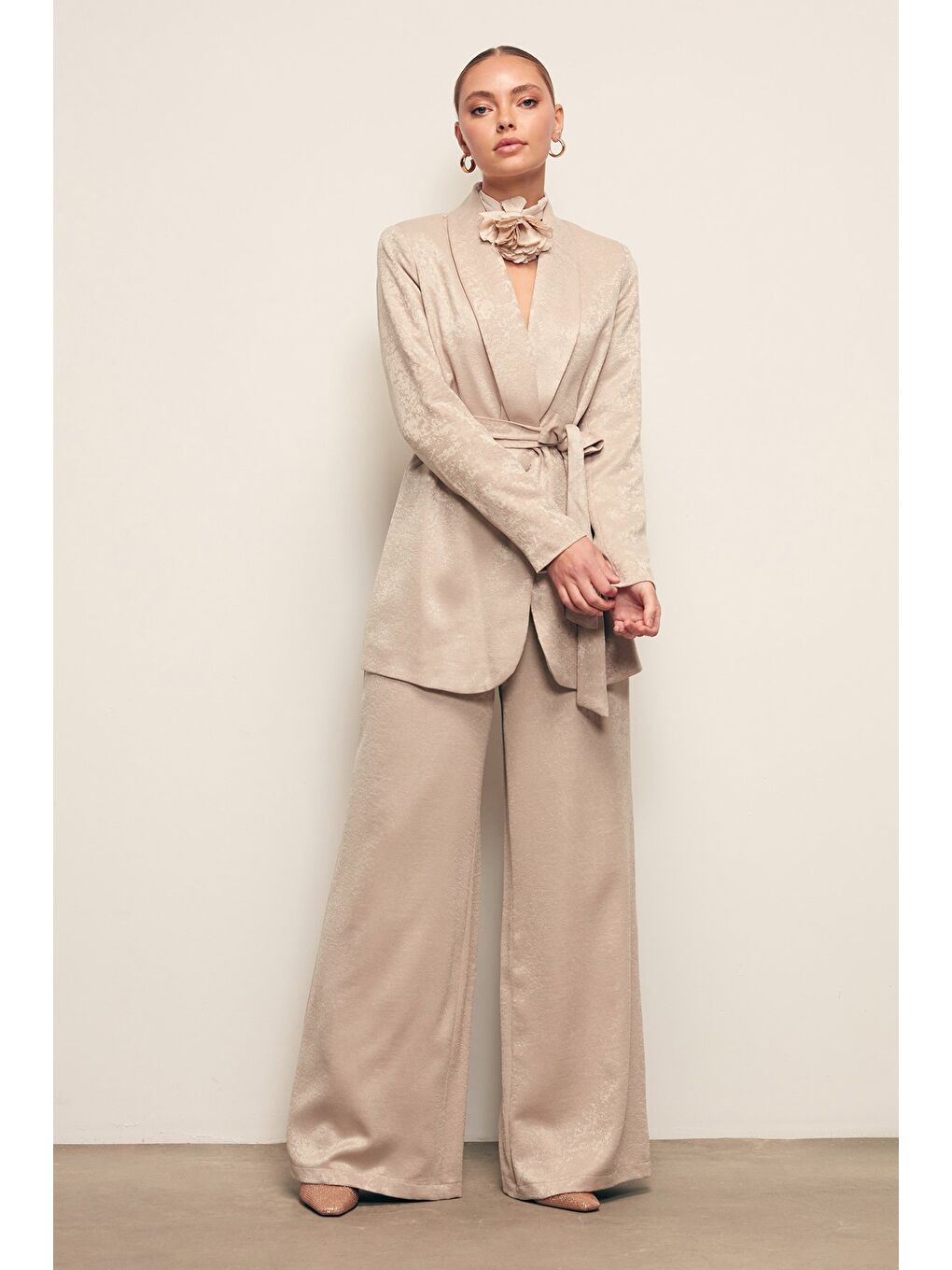 Geniş Paça Pantolon - Bej-1