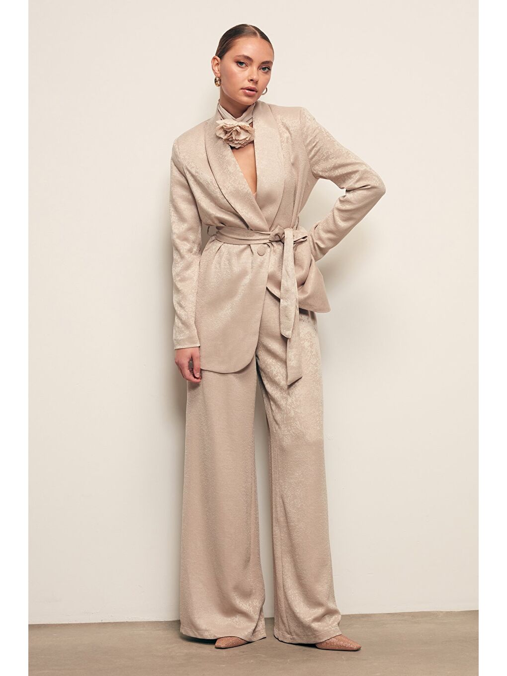 Geniş Paça Pantolon - Bej-2