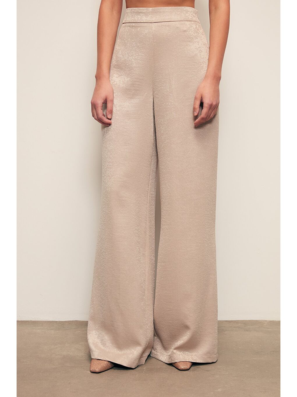 Geniş Paça Pantolon - Bej-4