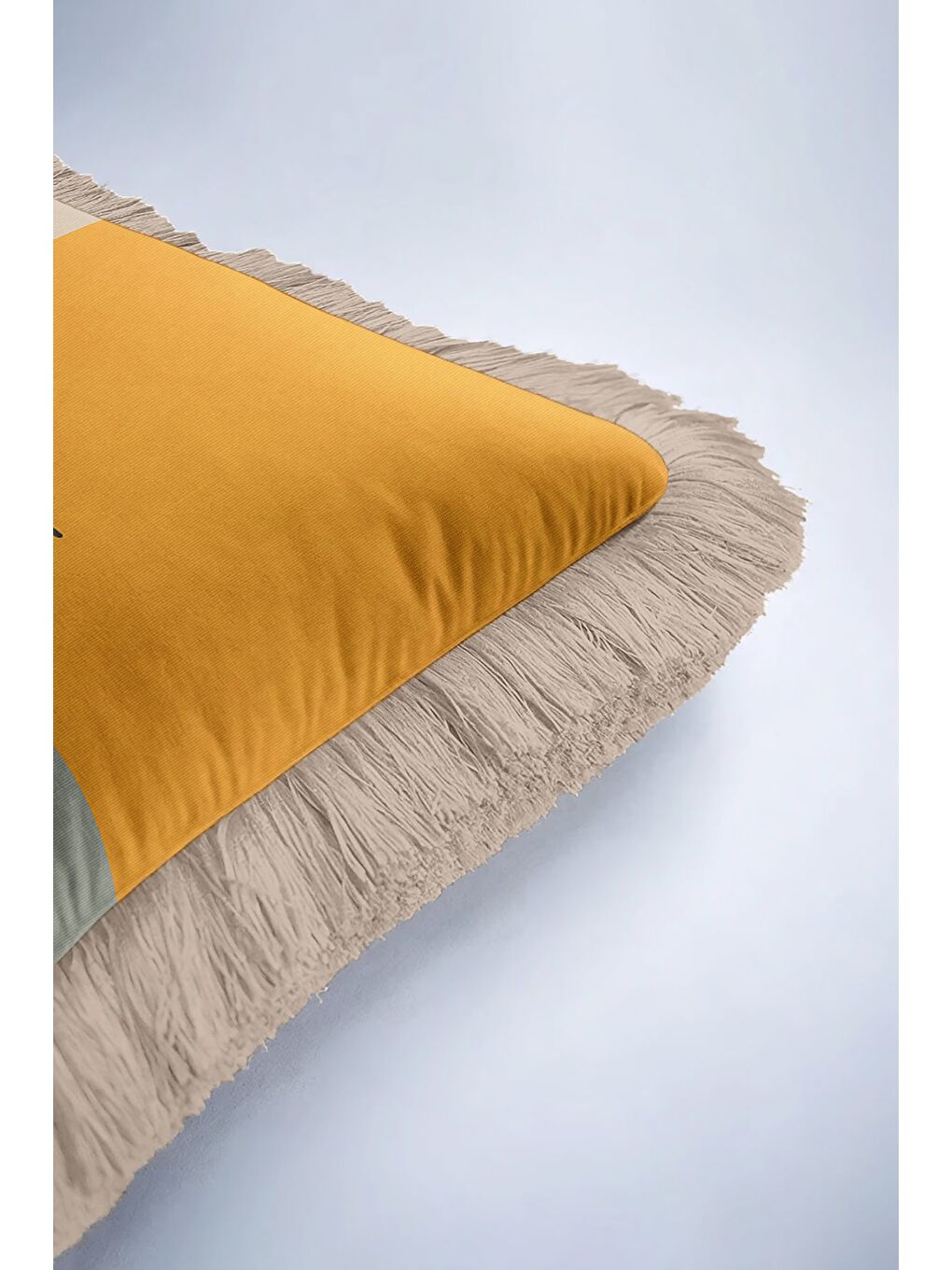 Karışık Modern Sanatsal Saçaklı Yastık Kılıfı - Minimal Doğal Bohem Hardal Bej Püsküllü Kırlent Kılıfı-6