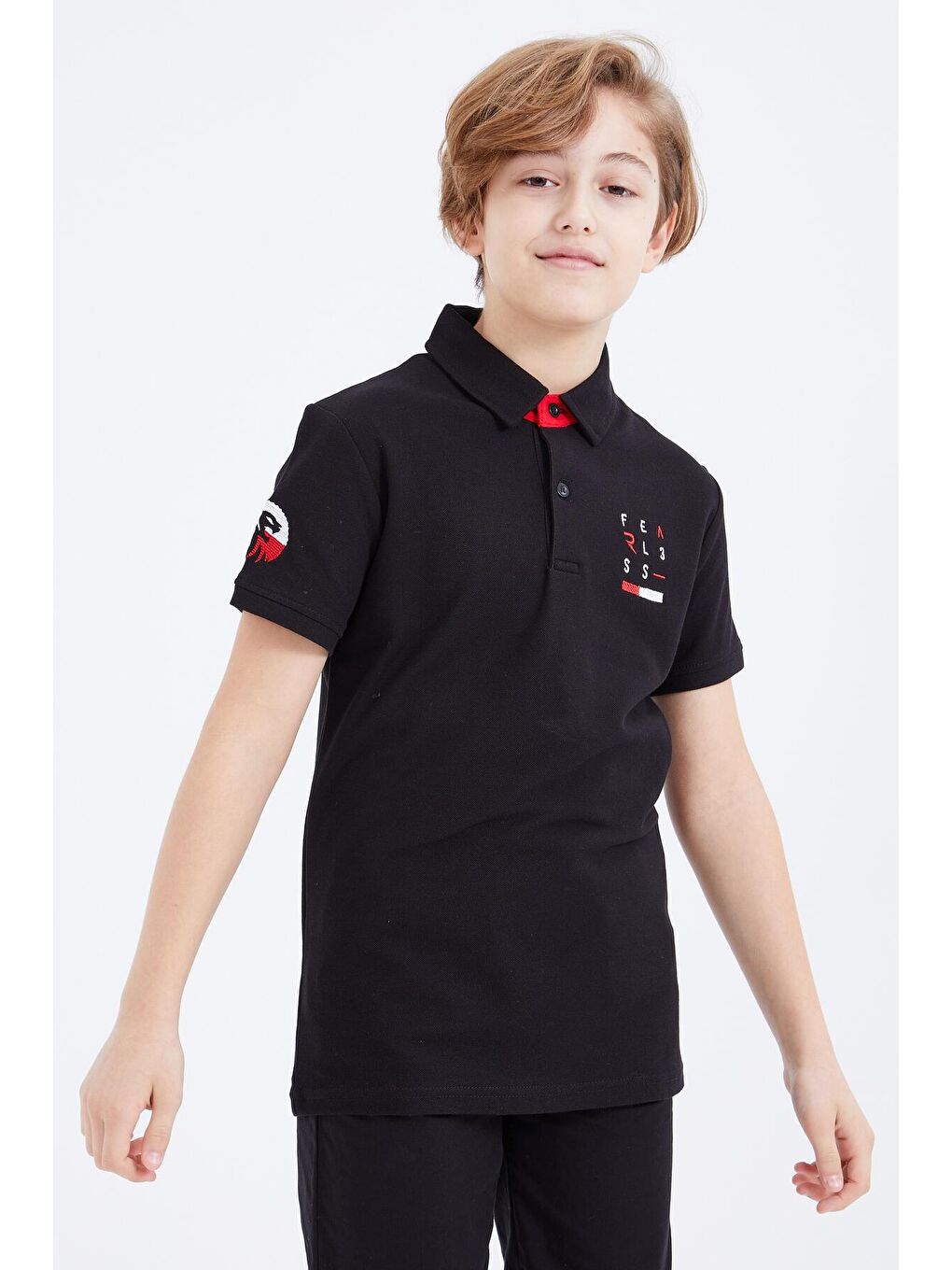 TOMMYLIFE Siyah Nakış Detaylı Kısa Kollu Polo Yaka Erkek Çocuk T-Shirt  - 10893 - 4