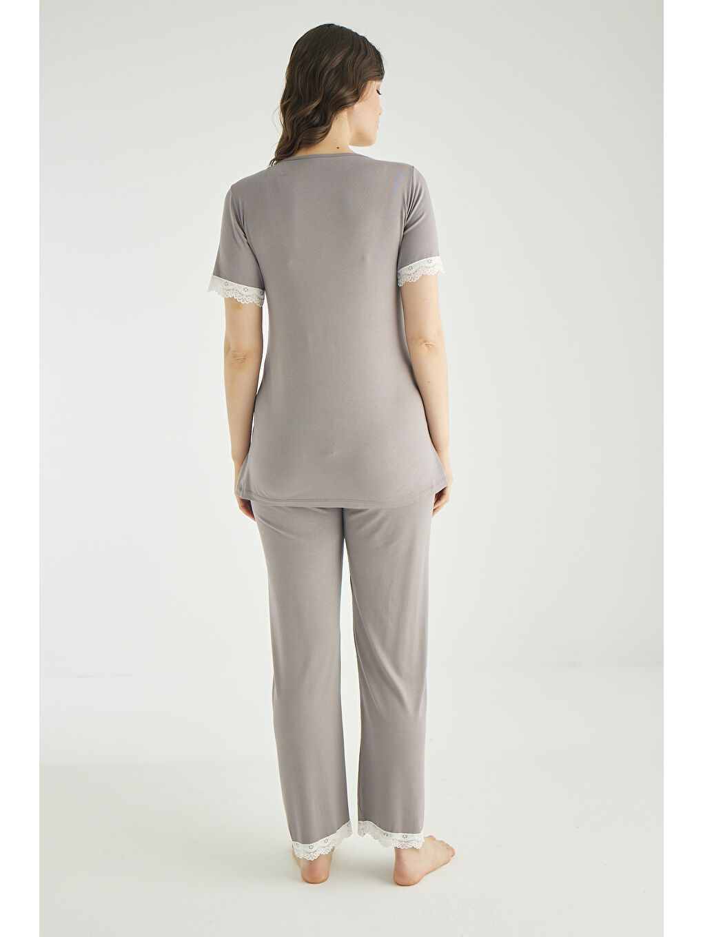 Gri Füme Emzirmeye Uygun Kısa Kol Lohusa Ve Hamile Pijama Takımı-1