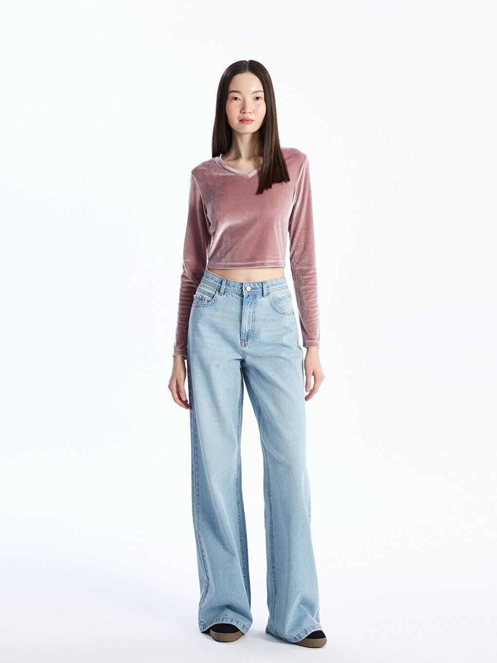 Pembe Kadife Crop Bluz Bg33-1