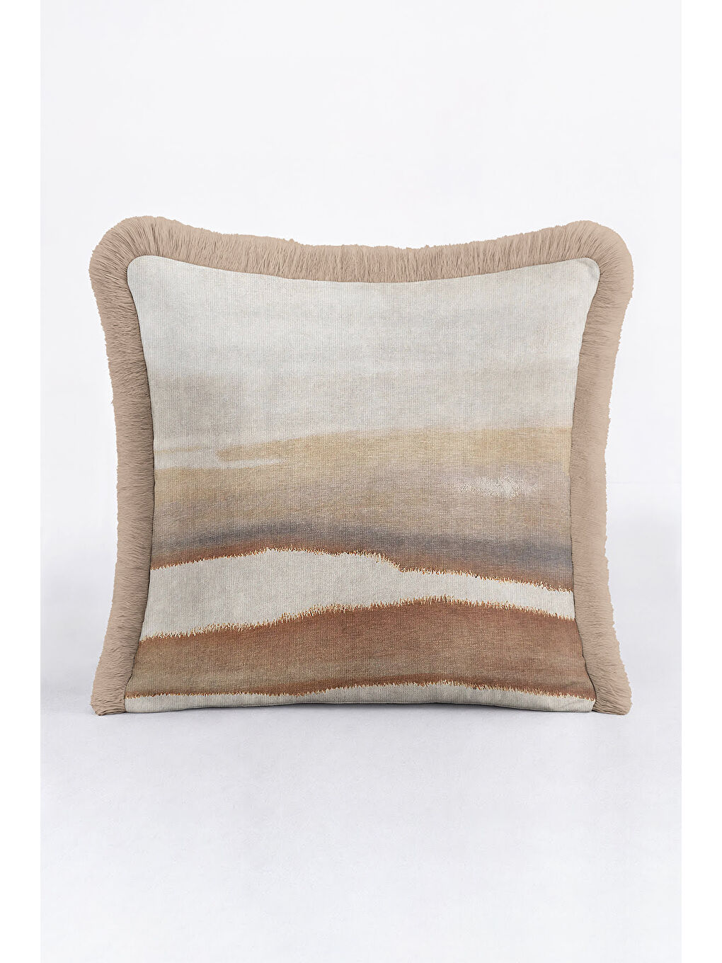 Karışık Lüks Doğal Dalga Saçaklı Yastık Kılıfı - Pastel Country Bej Gri Tonlu Püsküllü Kırlent Kılıfı-3