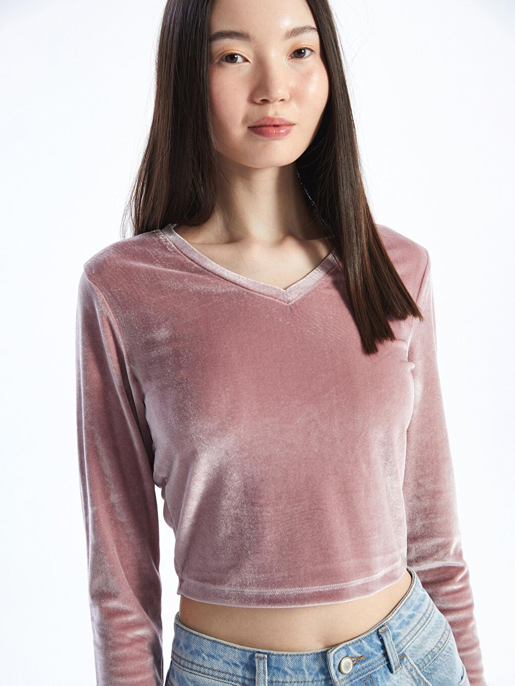 Pembe Kadife Crop Bluz Bg33-2