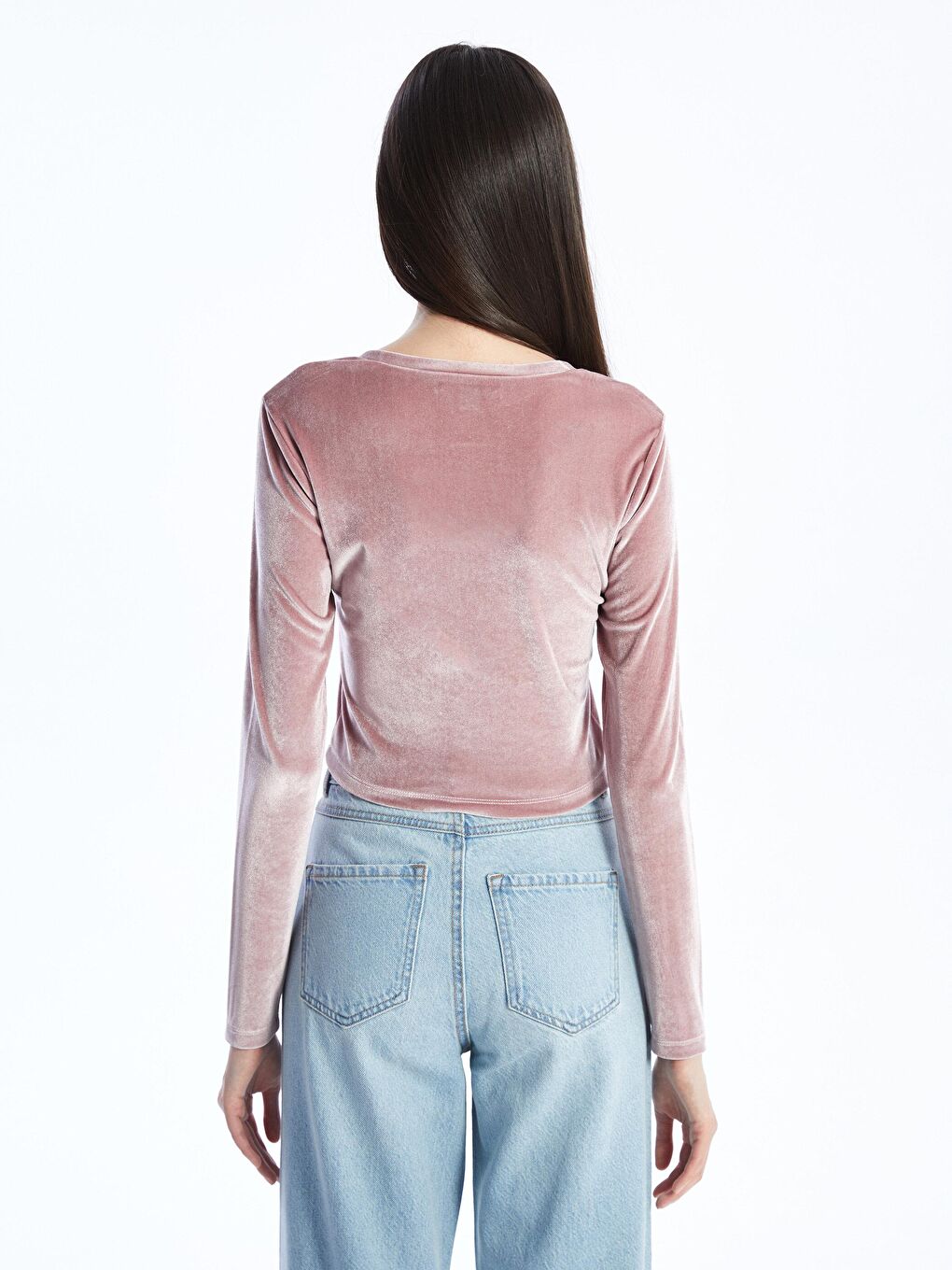 Pembe Kadife Crop Bluz Bg33-3
